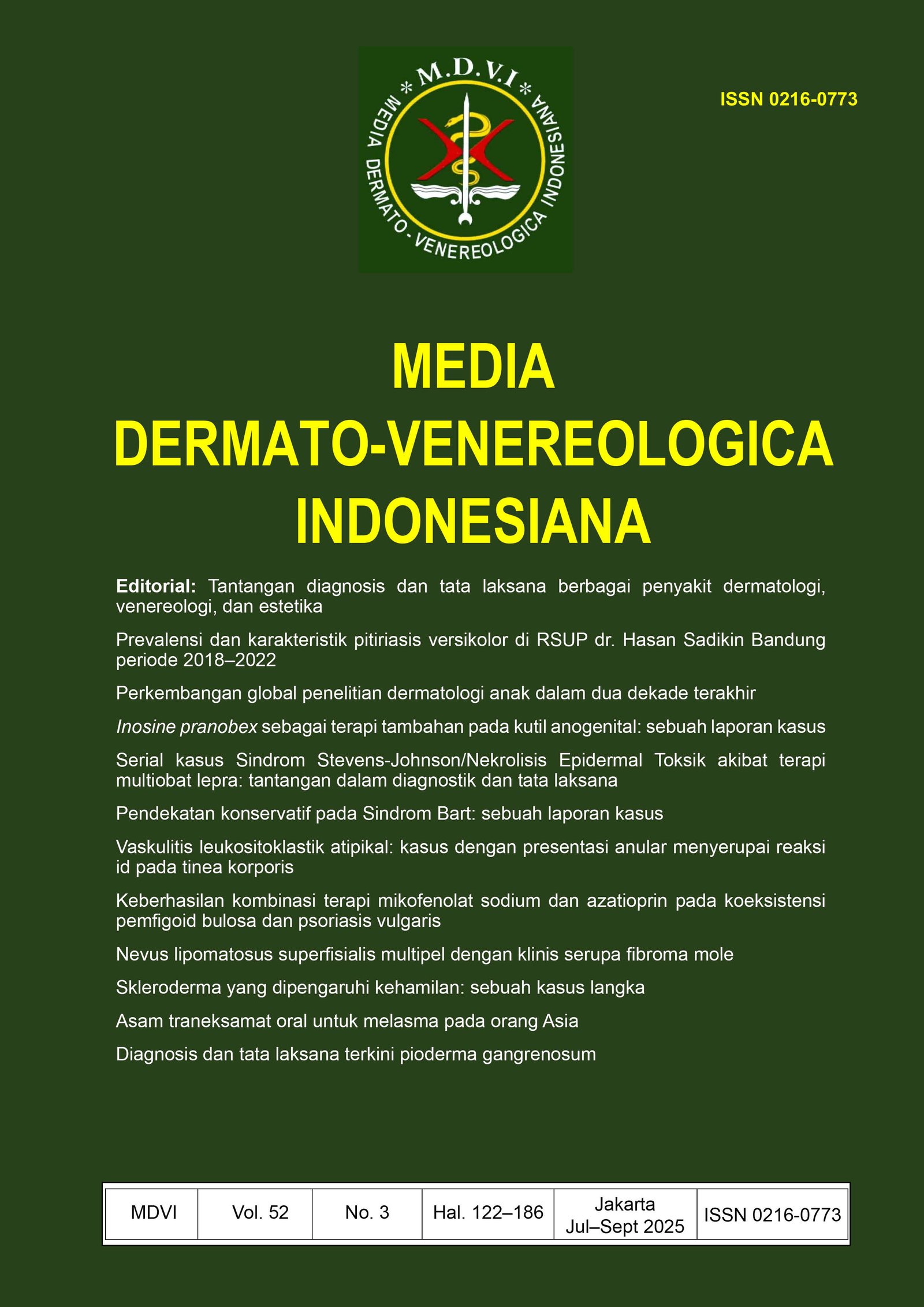 					View Vol. 52 No. 3 (2025): Media Dermato Venereologica Indonesiana
				