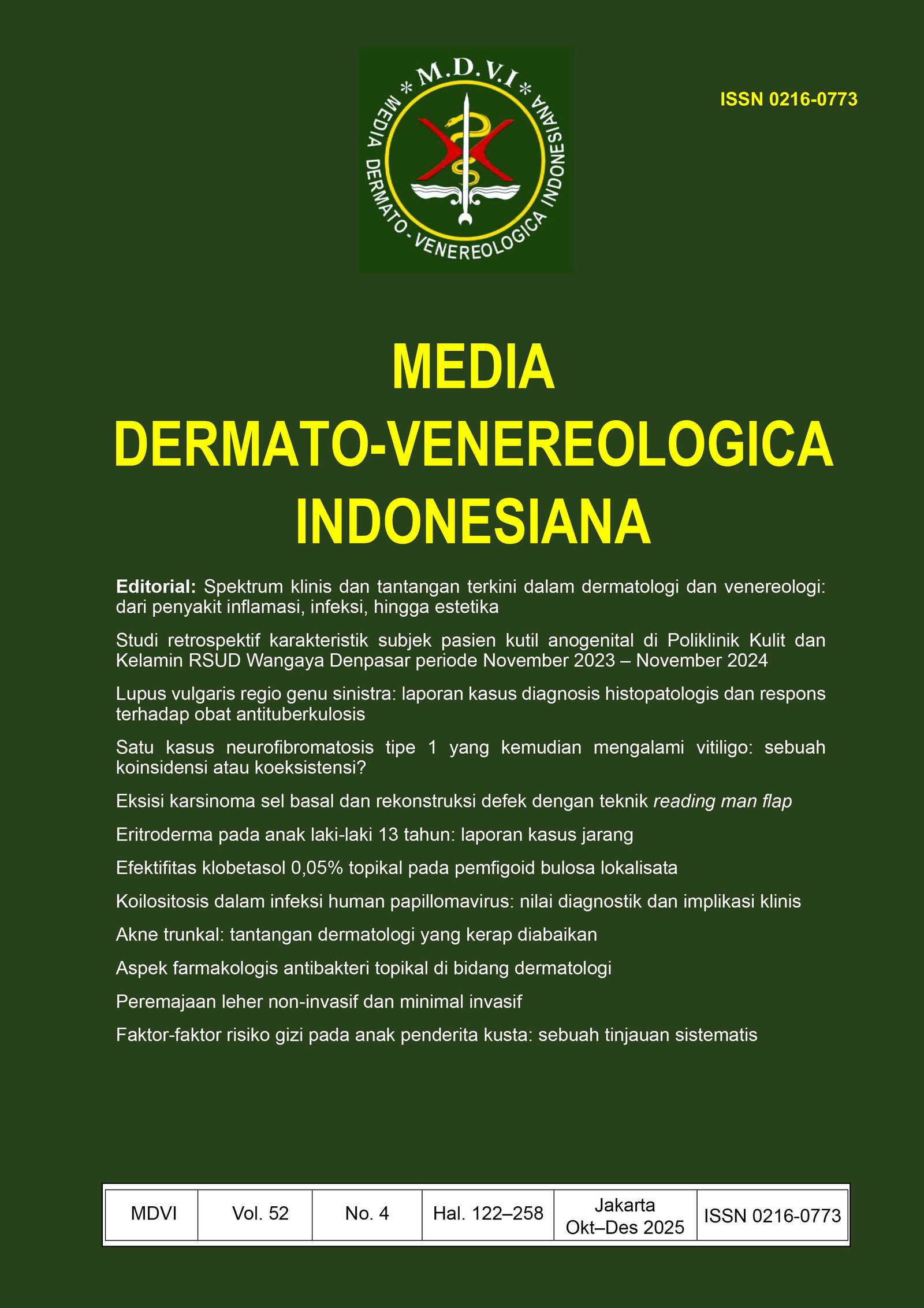 					View Vol. 52 No. 4 (2025): Media Dermato Venereologica Indonesiana
				