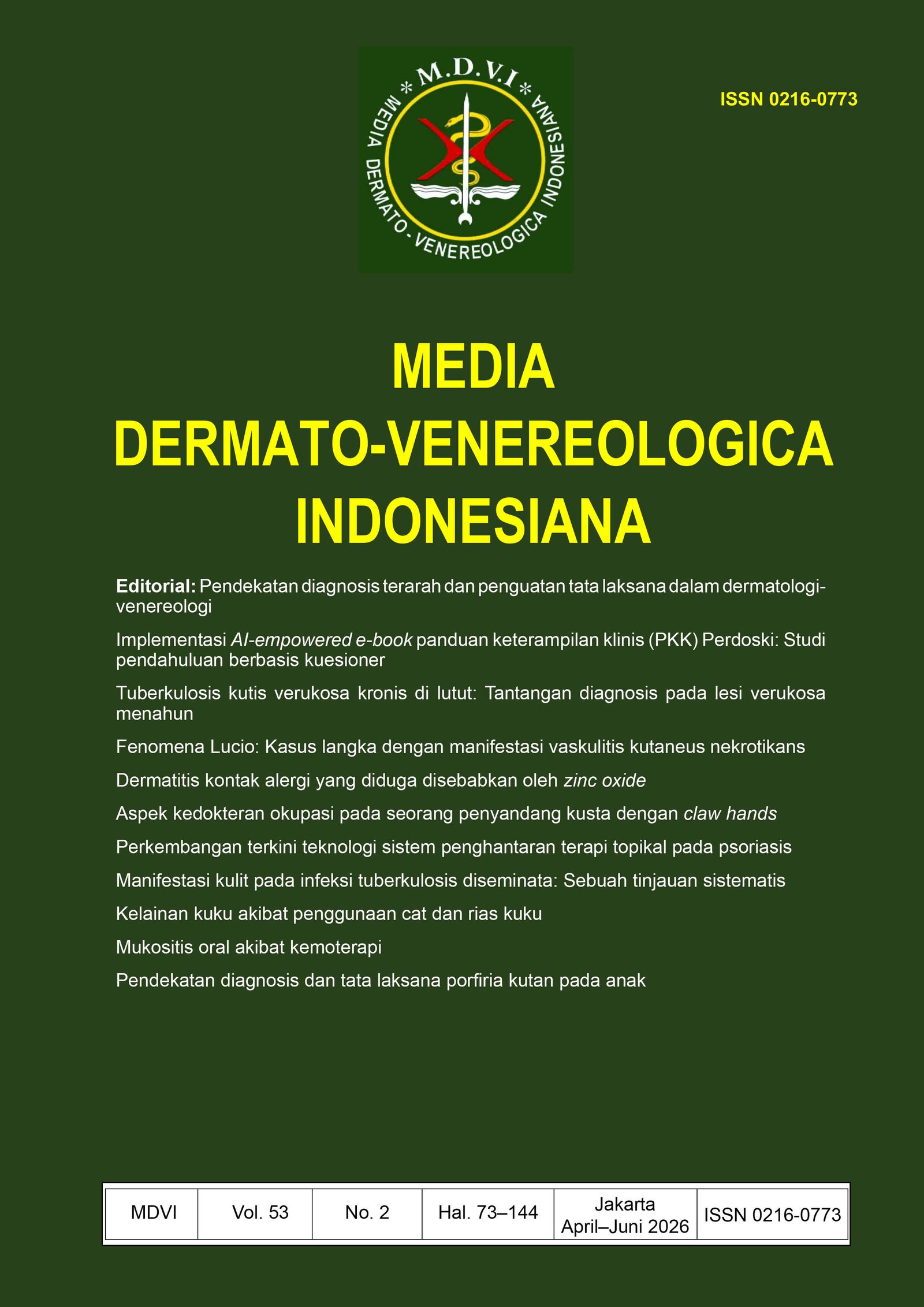 					View Vol. 53 No. 2 (2026): Media Dermato Venereologica Indonesiana
				