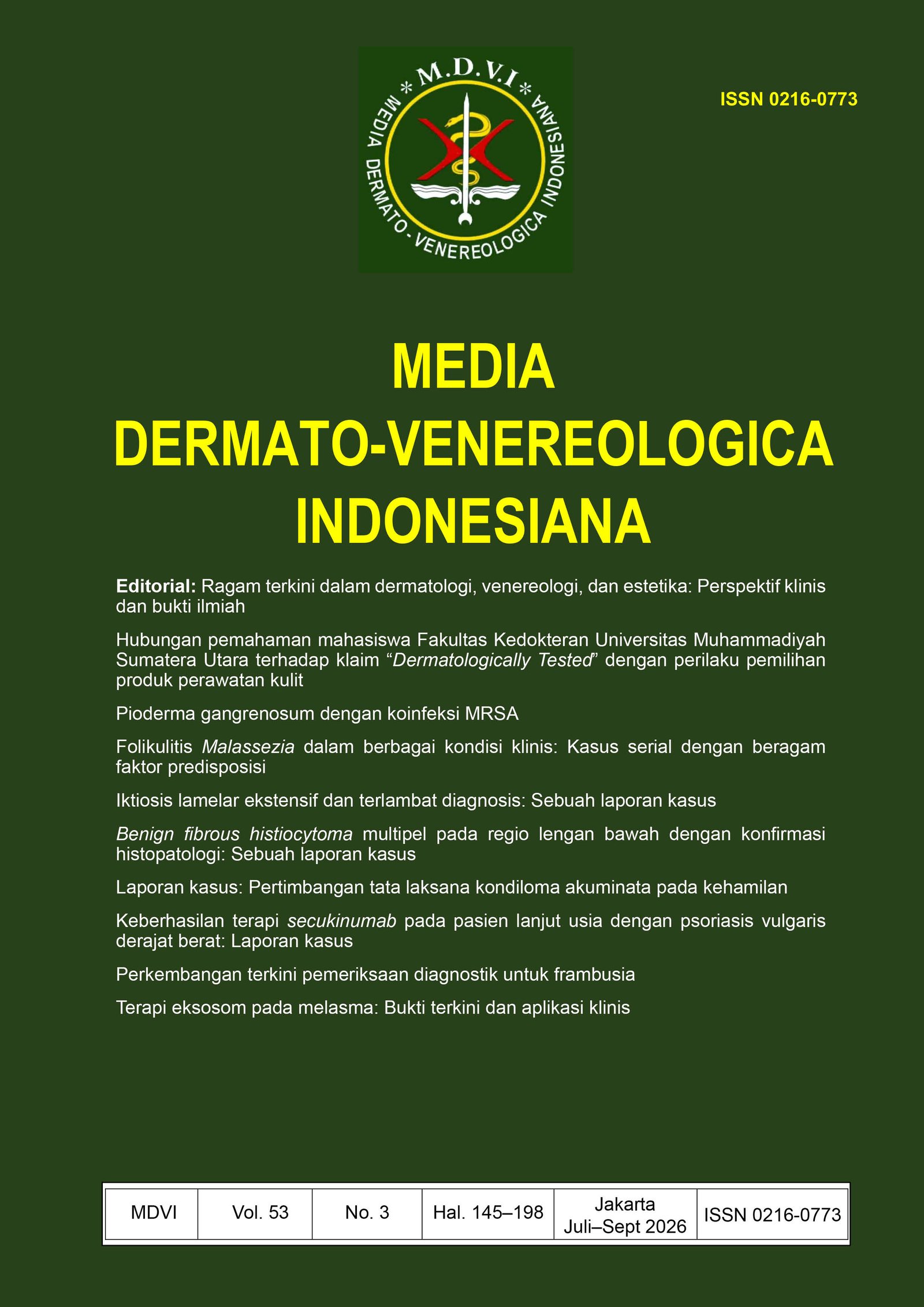 					View Vol. 53 No. 3 (2026): Media Dermato Venereologica Indonesiana
				